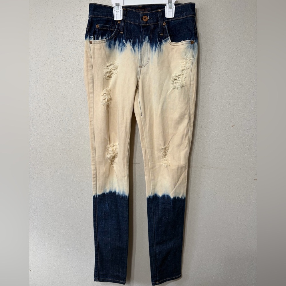 James Jeans Cream & Navy Dip-Dye Distressed Skinny Jeans